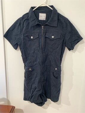 black Juniors Zip Front Denim Romper